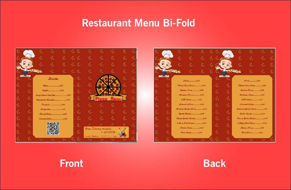 Restaurant Pizza Menu Bi-Fold - S8