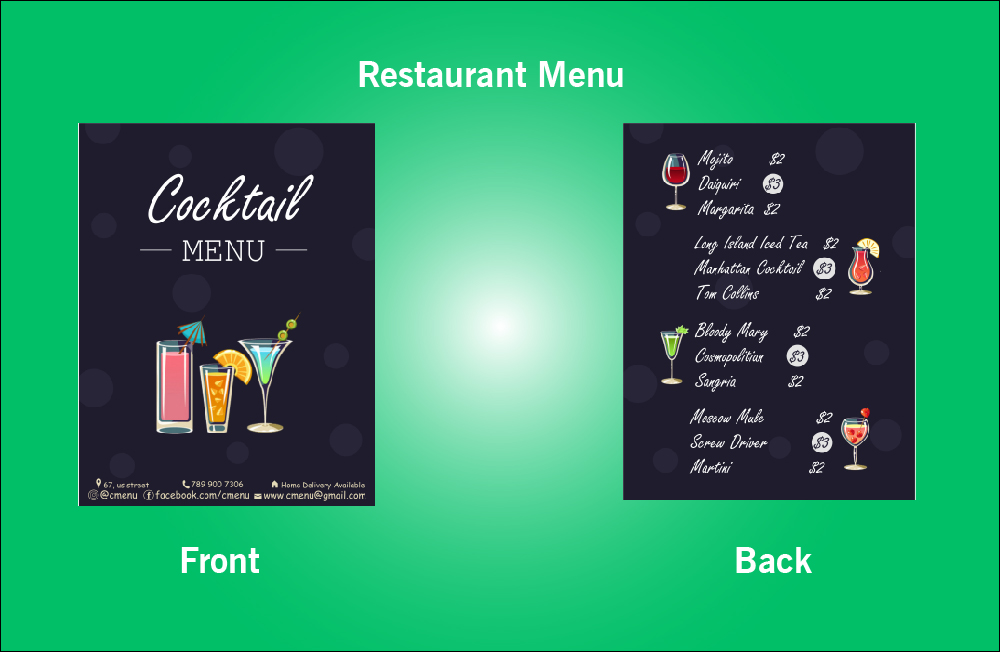 Restaurant Cocktail Menu - V29