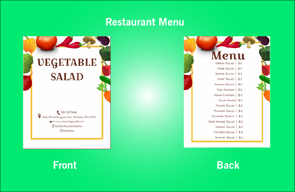 Restaurant Vegetable Salad Menu - V31