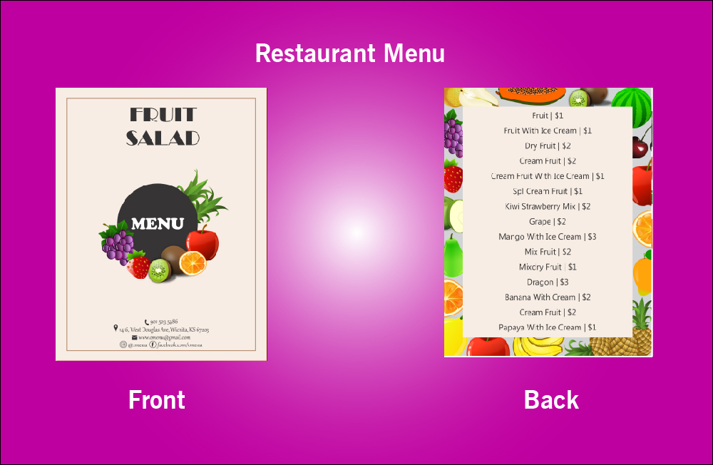 Restaurant Fruit Salad Menu - V32