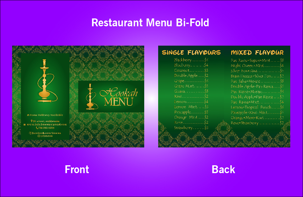 Restaurant Hookah Bi-Fold Menu - V35