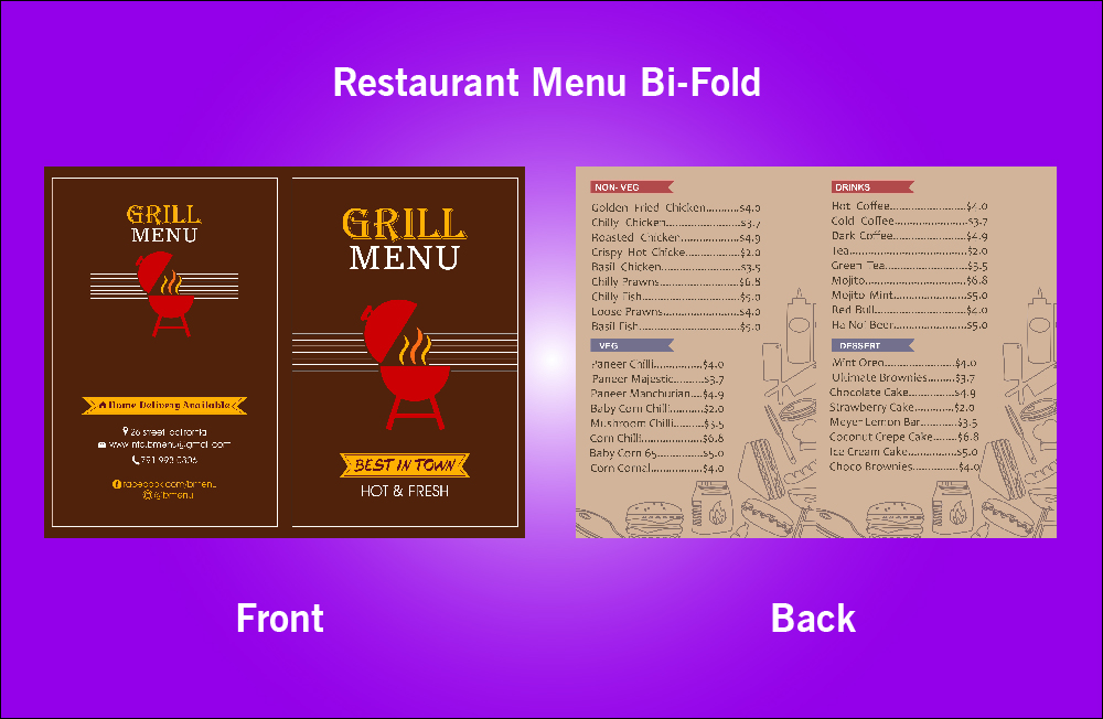Restaurant Grill Bi-Fold Menu - V36