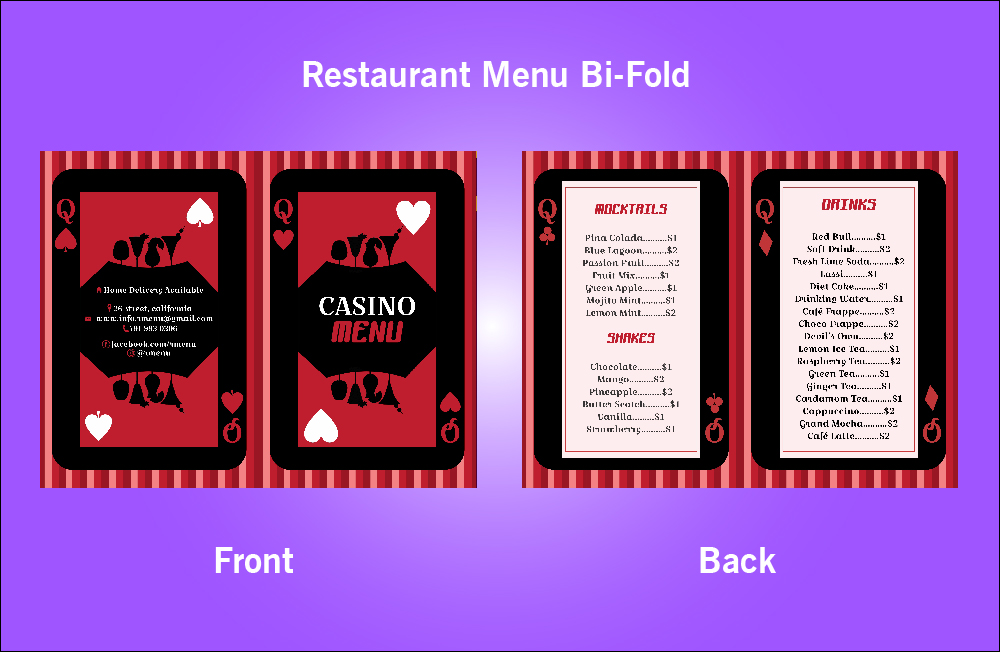Restaurant Casino Bi-Fold Menu - V39
