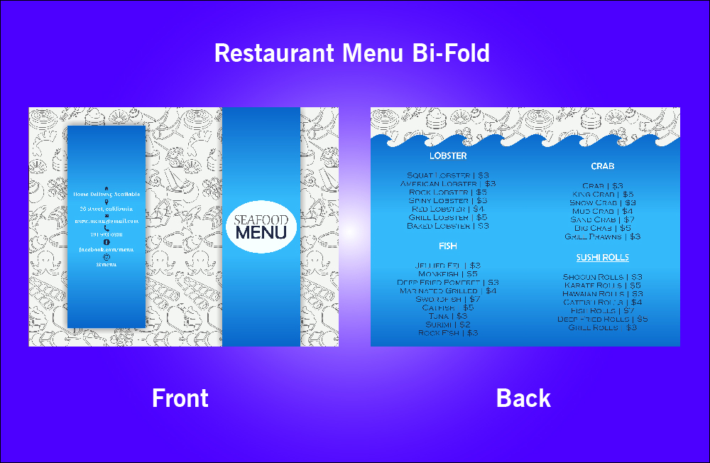 Restaurant Sea Food Bi-Fold Menu - V41