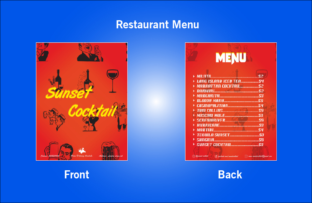 Restaurant Sunset Cocktail Menu - S9