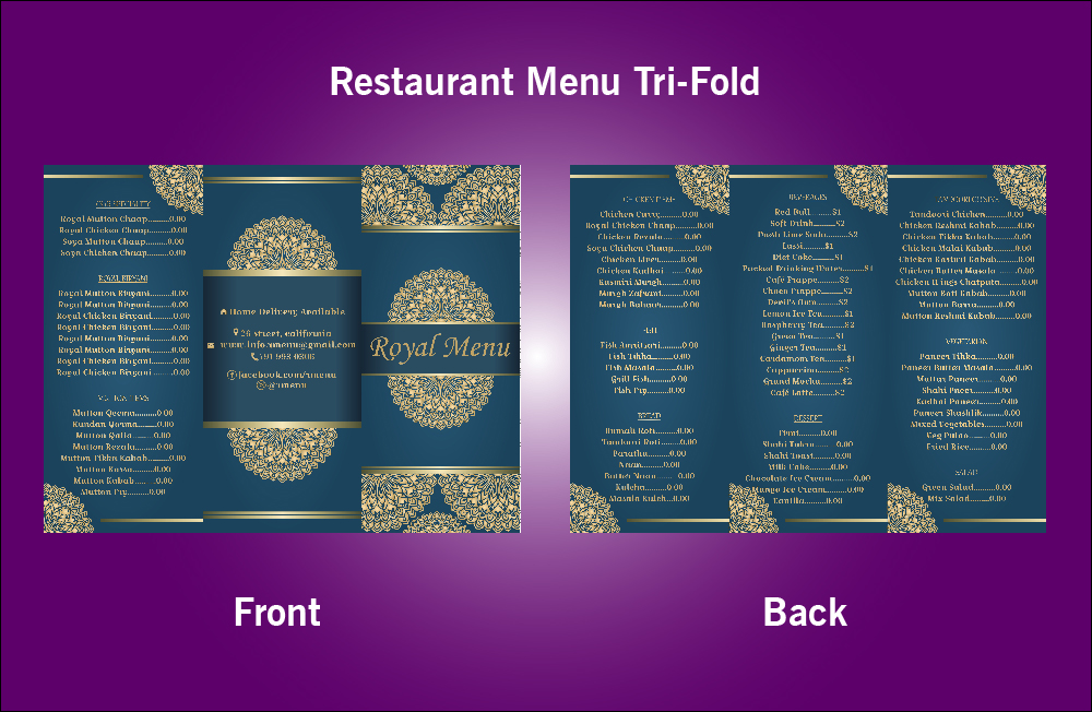 Restaurant Royal  Tri-Fold Menu - V43