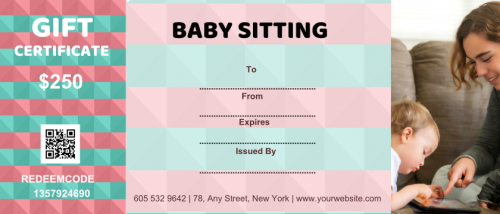 Baby Sitting Gift Certificate